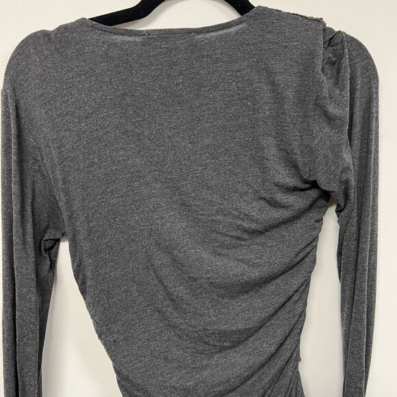 FRAME Charcoal Draped Twist Front Top Ruched Modal Long Sleeve Blouse Sz S NWT - Picture 4 of 14